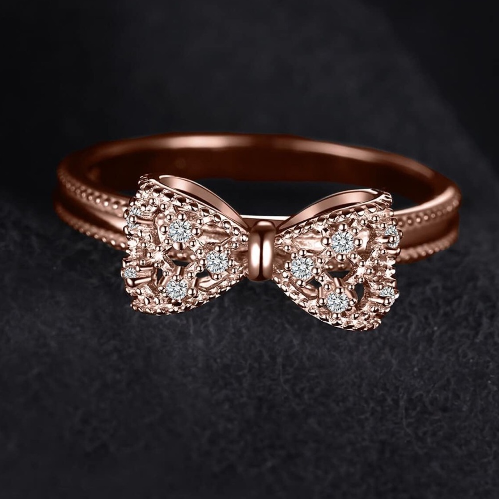 NEW Rose Gold Plated-Bow Ring - Size 6 - Picture 3 of 6